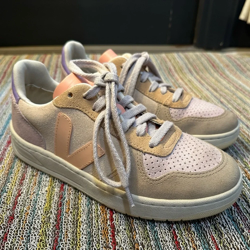Veja EXCELLENT V-10 suede multico peach sneakers - pink/lavender/tan/butter -6 - Picture 3 of 16